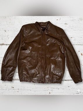 Lowenbur Vintage Italian Brown Leather Jacket Rabbit Fur Removable Lining XL
